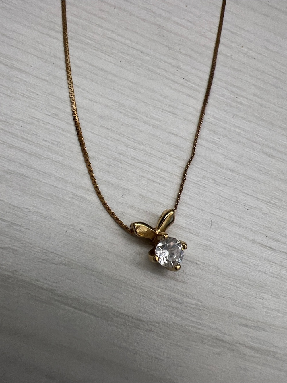 Gold Bunny Pendant Necklace with Clear Crystal